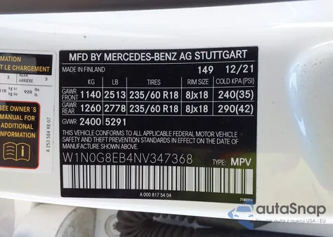 2022 Mercedes-Benz Glc 300 4Matic Suv from USA, damaged, VIN W1N0G8EB4NV347368